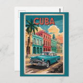 Cuba Classic Car Illustration Travel Art Vintage ポストカード (正面/裏面)