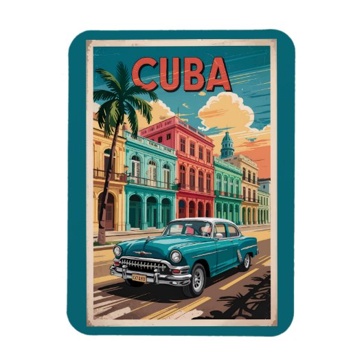 Cuba Classic Car Illustration Travel Art Vintage マグネット (縦)
