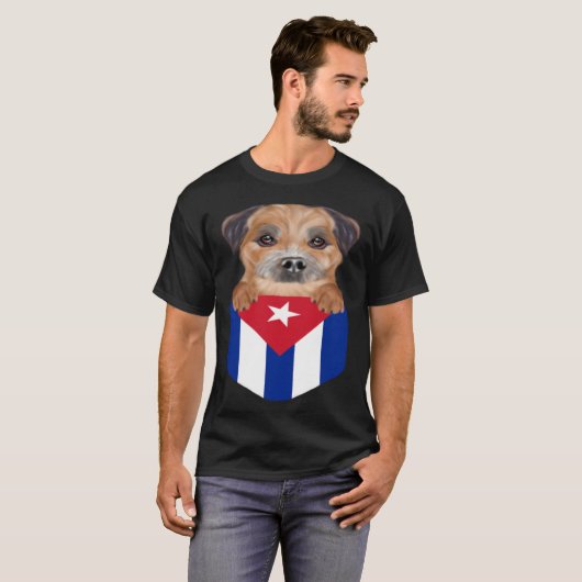 Cuba Flag Border Terrier Dog In Pocket Tシャツ (正面フル)
