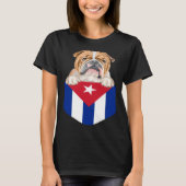 Cuba Flag Bulldog Dog In Pocket Tシャツ (正面)