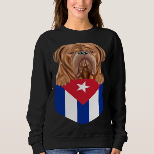 Cuba Flag Dogues de Bordeaux Dog In Pocket スウェットシャツ (正面)