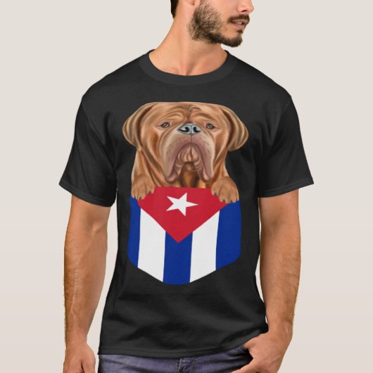 Cuba Flag Dogues de Bordeaux Dog In Pocket Tシャツ (正面)