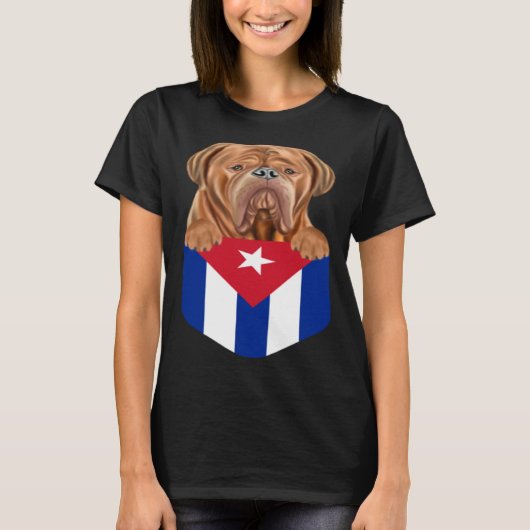 Cuba Flag Dogues de Bordeaux Dog In Pocket Tシャツ (正面)