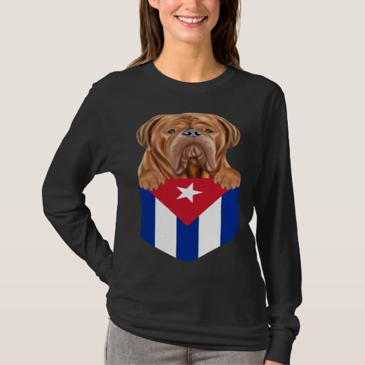 Cuba Flag Dogues de Bordeaux Dog In Pocket Tシャツ (正面)