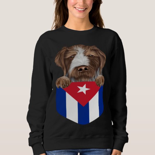 Cuba Flag German Wirehaired Pointer Dog In Pocket スウェットシャツ (正面)