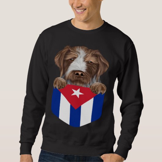Cuba Flag German Wirehaired Pointer Dog In Pocket スウェットシャツ (正面)