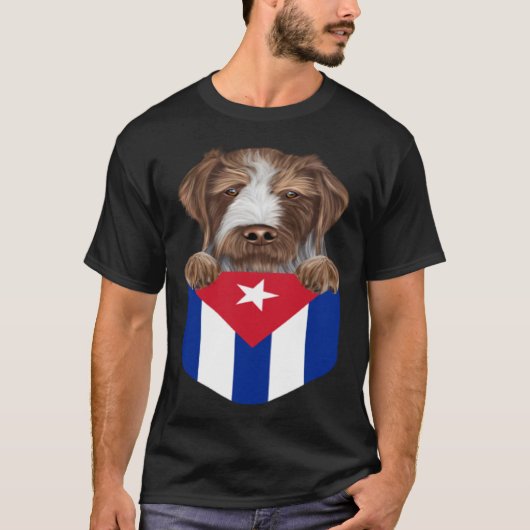 Cuba Flag German Wirehaired Pointer Dog In Pocket Tシャツ (正面)