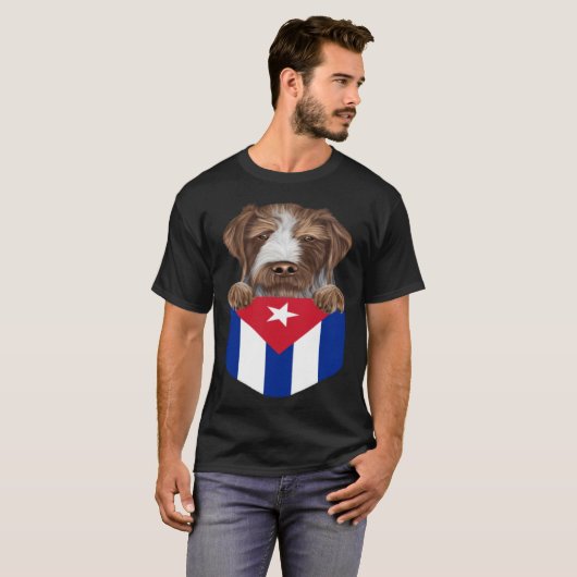 Cuba Flag German Wirehaired Pointer Dog In Pocket Tシャツ (正面フル)