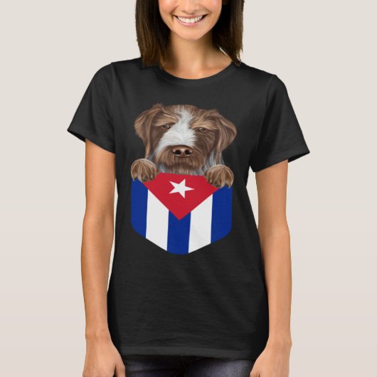 Cuba Flag German Wirehaired Pointer Dog In Pocket Tシャツ (正面)