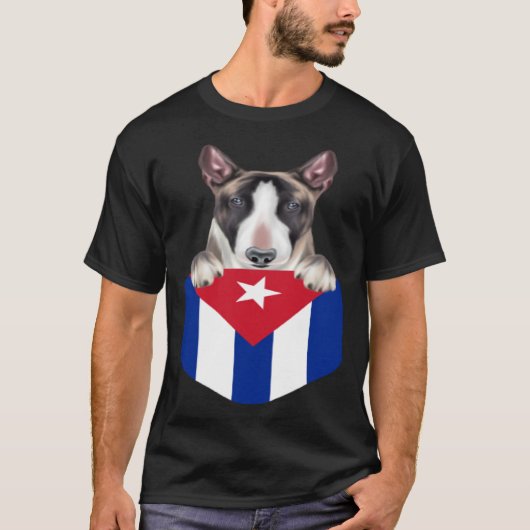 Cuba Flag Miniature Bull Terrier Dog In Pocket Tシャツ (正面)