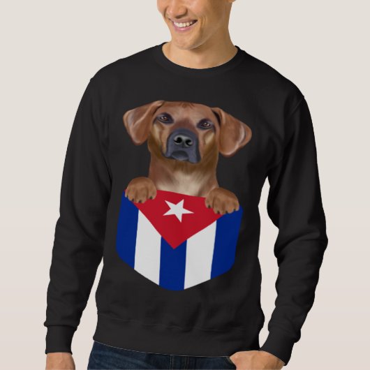 Cuba Flag Rhodesian Ridgeback Dog In Pocket スウェットシャツ (正面)
