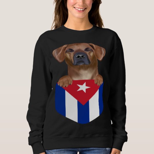 Cuba Flag Rhodesian Ridgeback Dog In Pocket スウェットシャツ (正面)