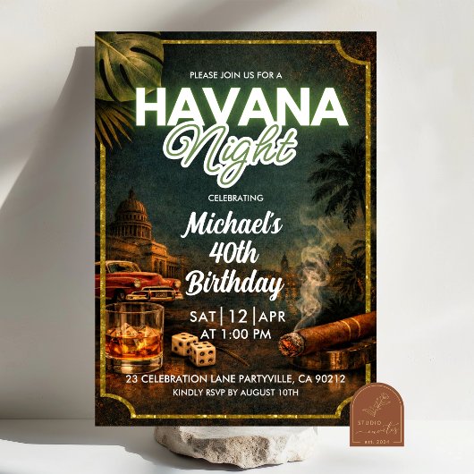 Cuba Havana Night Adult Man Birthday Invitation 招待状
