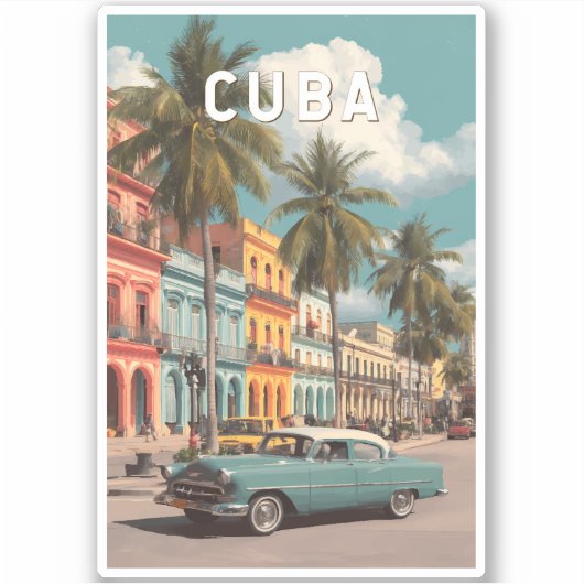 Cuba Illustration Travel Art Vintage シール (正面)