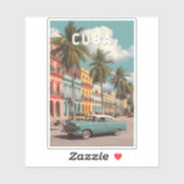 Cuba Illustration Travel Art Vintage シール (シート)