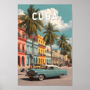 Cuba Illustration Travel Art Vintage ポスター