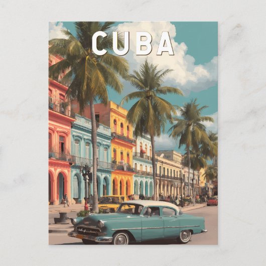 Cuba Illustration Travel Art Vintage ポストカード (正面)