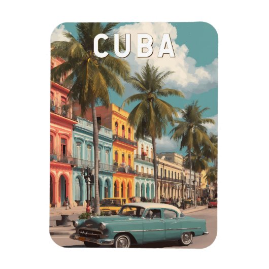 Cuba Illustration Travel Art Vintage マグネット (縦)