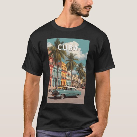 Cuba Illustration Travel Art Vintage Tシャツ (正面)