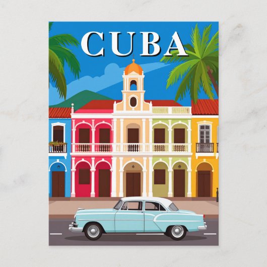 Cuba Retro Classic Car and Colorful Old Havana  ポストカード (正面)