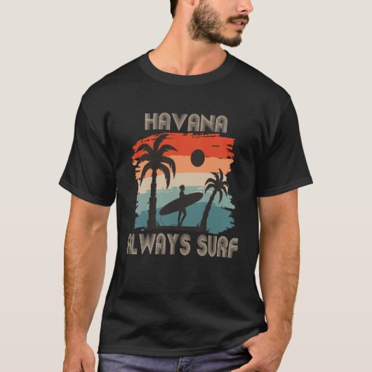 Cuba Surfing Retro Palm tree Havana Vacation Ocean Tシャツ (正面)