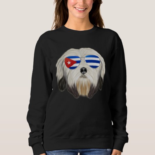 Cuban Flag Lowchen Dog Cuba Pocket スウェットシャツ (正面)