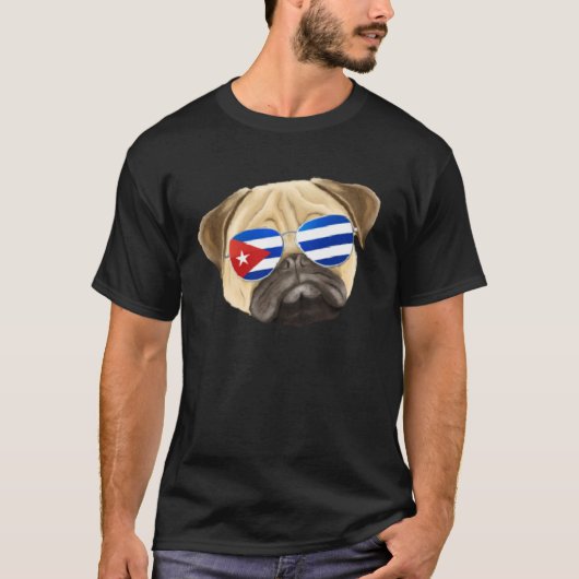 Cuban Flag Pug Dog Cuba Pocket Tシャツ (正面)