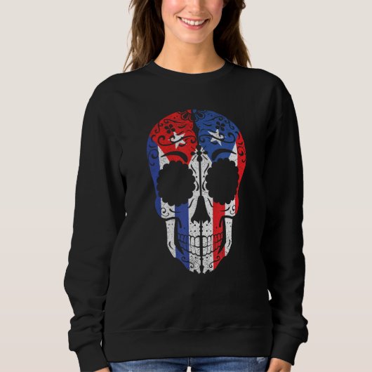 Cuban Puerto Rican Sugar Skull Cuba Puerto Rico Fl スウェットシャツ (正面)