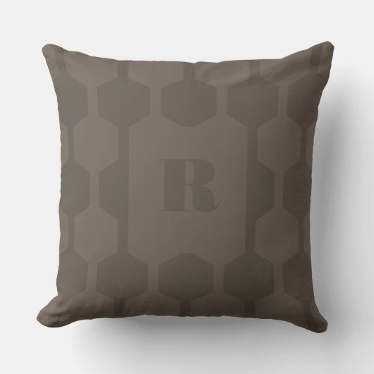 Cube Lines Chestnut Monogrammed Throw Pillow クッション (正面)