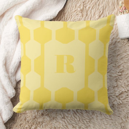 Cube Lines Dandelion Yellow Monogrammed Pillow クッション (ブランケット)