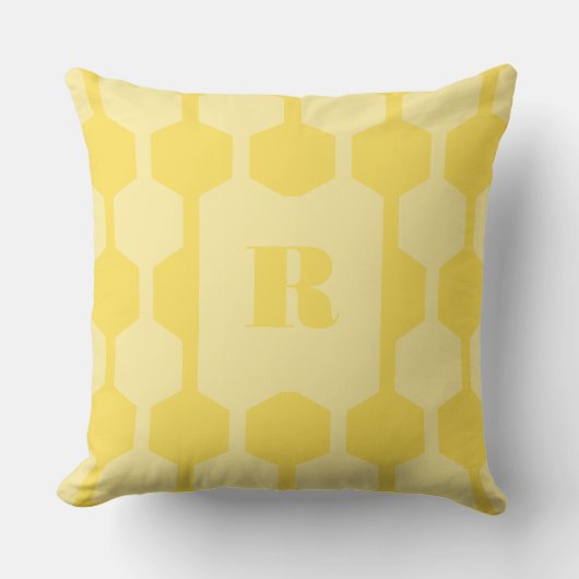 Cube Lines Dandelion Yellow Monogrammed Pillow クッション (正面)