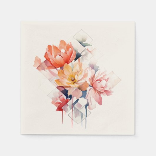 Cubes&Flowers: Personalized Wedding Napkins スタンダードカクテルナプキン (正面)