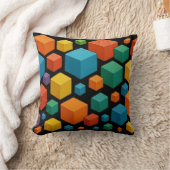 Cubes galore on black Throw Cushion クッション (ブランケット)