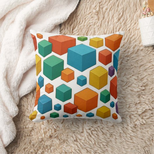 Cubes galore on white Throw Cushion クッション (ブランケット)