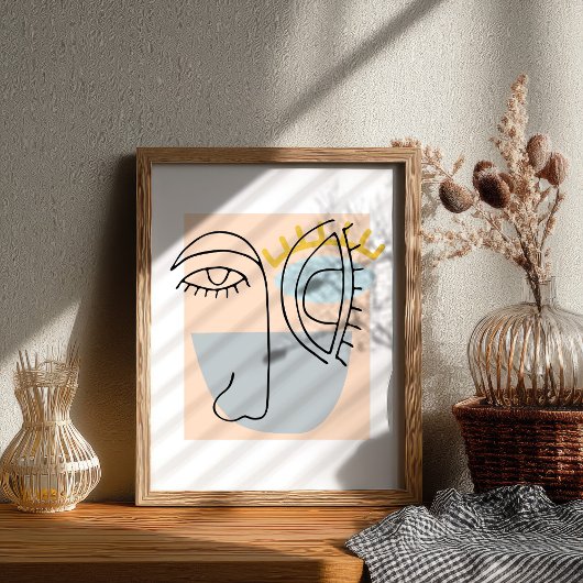 Cubic Line Art Face Illustration Minimalist BOHO ポスター