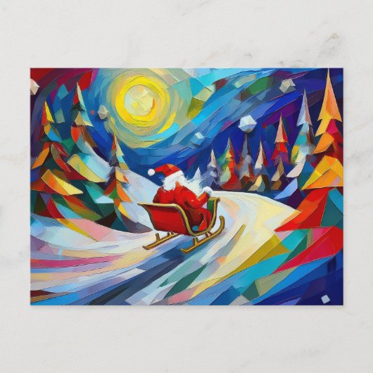 Cubism Santa Christmas Holiday Postcard シーズンポストカード (正面)