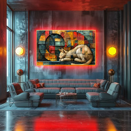 Cubismo: Sueño de un Gato entre Formas y Colores ポスター