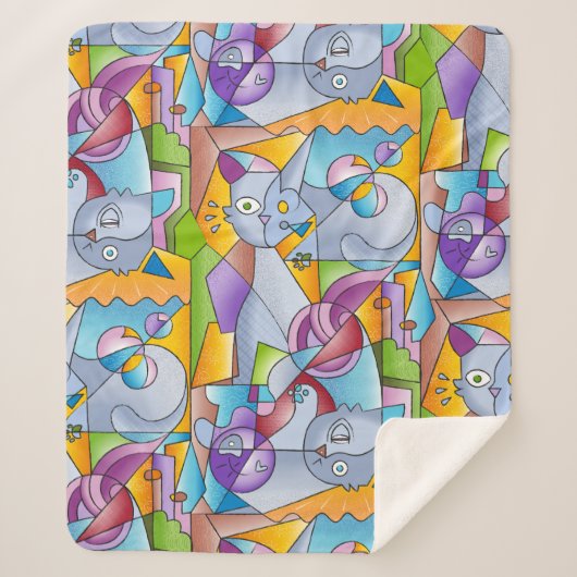 Cubist Cats - The Mininos シェルパブランケット (正面)