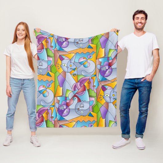 Cubist Cats - The Mininos フリースブランケット (インサイチュ)