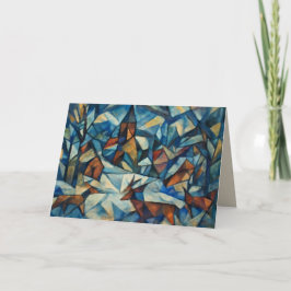 Cubist Expressionist Winter Village Greeting Card シーズンカード