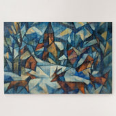 Cubist Expressionist Winter Village Jigsaw Puzzle ジグソーパズル (横)