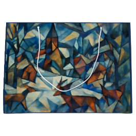 Cubist Expressionist Winter Village Large Gift Bag ラージペーパーバッグ