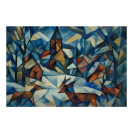 Cubist Expressionist Winter Village Poster ポスター