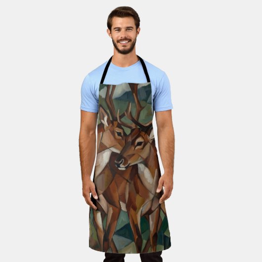Cubist Expressionst Style Reindeer Apron エプロン (着用した状態)