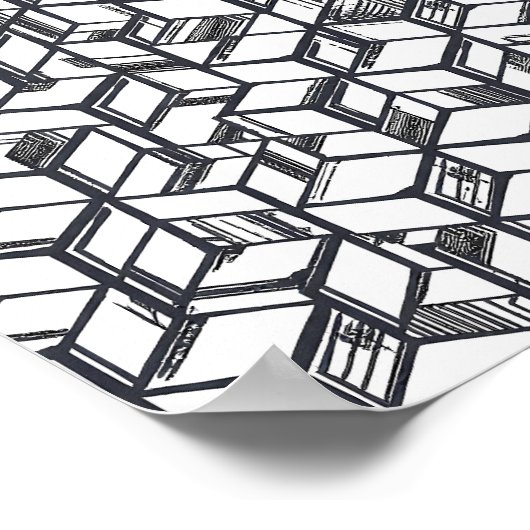 Cubist Geometric Hypercube Decoupage Template Line ポスター (角)