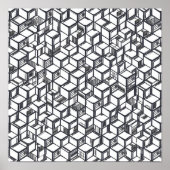 Cubist Geometric Hypercube Decoupage Template Line ポスター (正面)