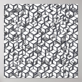 Cubist Geometric Hypercube Decoupage Template Line ポスター