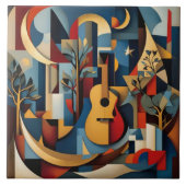 Cubist guitar art abstract still life geometric co タイル (正面)