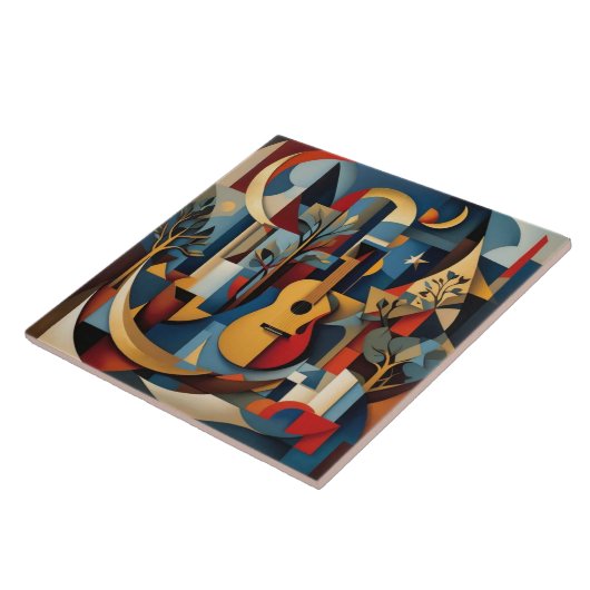 Cubist guitar art abstract still life geometric co タイル (側面)