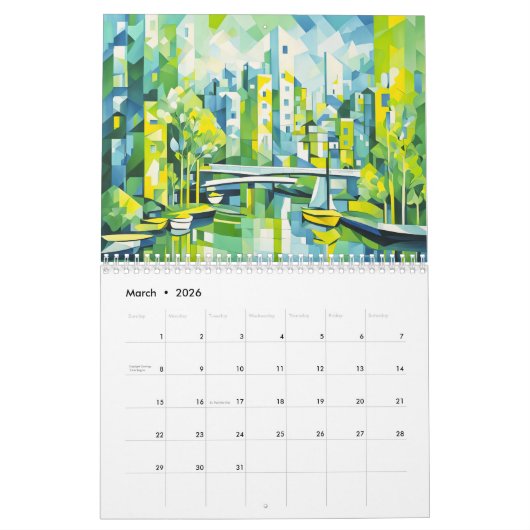 Cubist Harbor Cities – Art Calendar 2026 カレンダー (3月 2026)